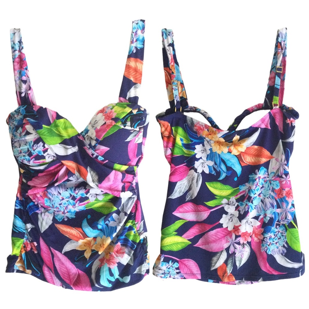 LA BLANCA Swim Tankini Top Floral Print Sz 4